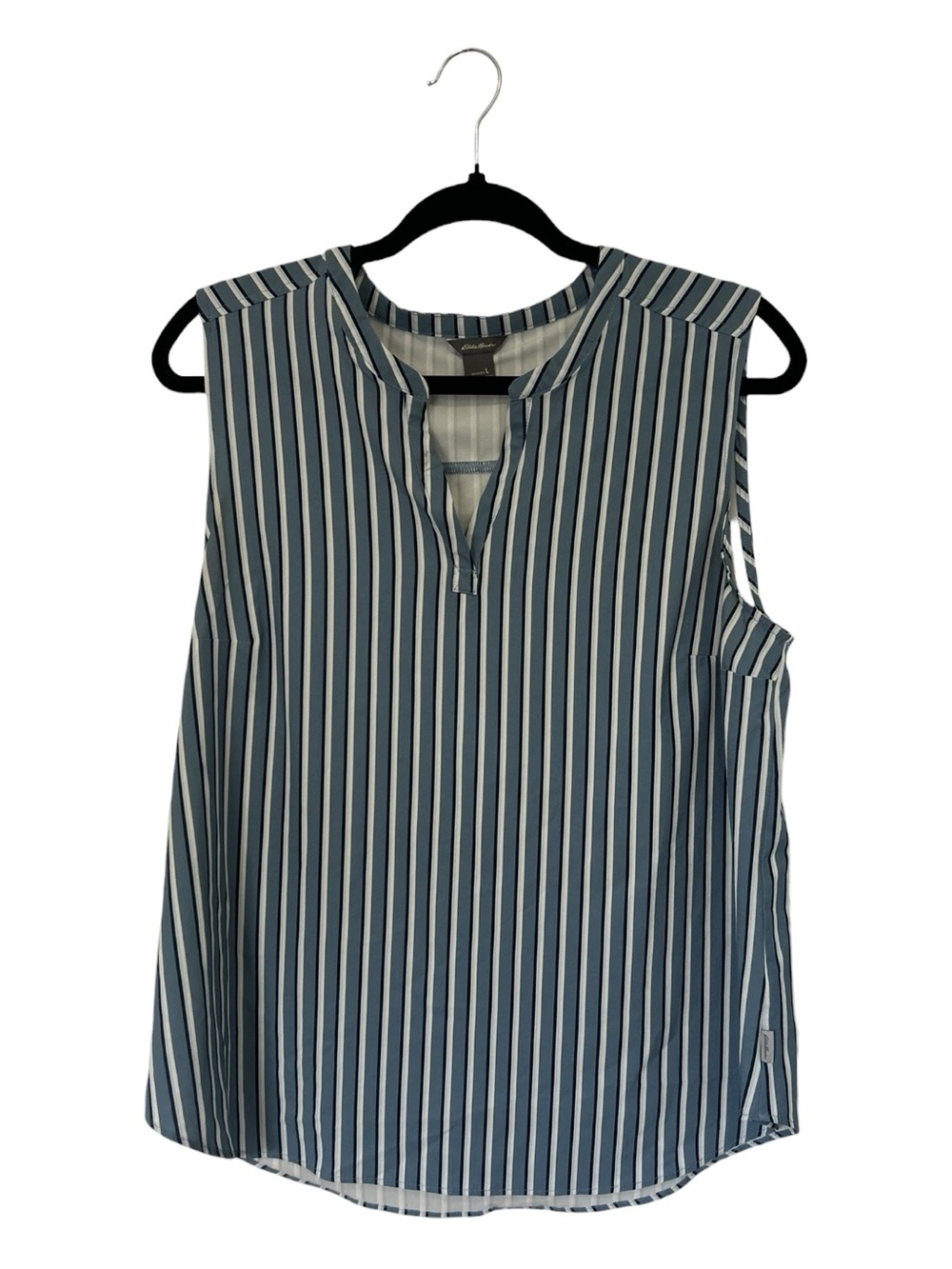Eddie Bauer Navy and White Vertical Stripe Sleeveless Top